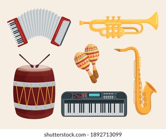 Music instruments icon set design, Sound melody and song theme Vector illustration