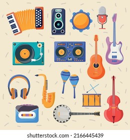 music instruments icon set flat image