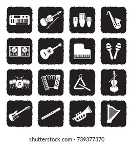 Music Instruments Icons. Grunge Black Flat Design. Vector Illustration. 