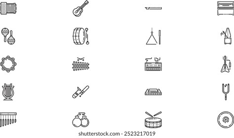 Ícones de instrumentos musicais Coleção de ícones de vetor de alta qualidade com traço editável. Ideal para projetos profissionais e criativos.