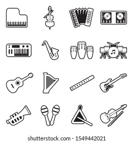 Music Instruments Icons. Line With Fill Design. Vector Illustration.