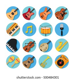 Music Instruments Icons Set, Flat Design Symbol and Icons Vector