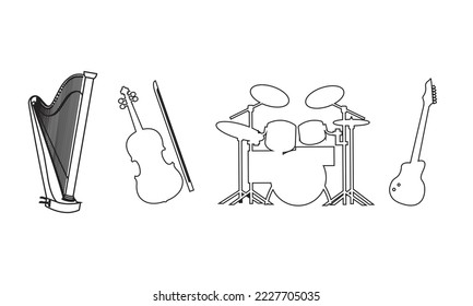 Music instruments line art vector art