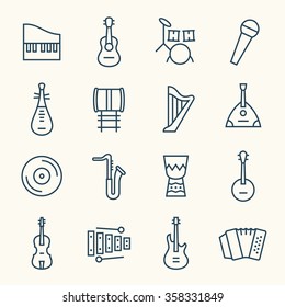 Music instruments line icon set