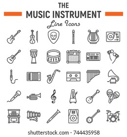 Music Instruments Line Icon Set, Audio Symbols Collection, Musical Tools Vector Sketches, Logo Illustrations, Signs Linear Pictograms Package Isolated On White Background, Eps 10.