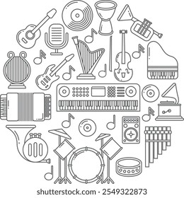 Music instruments line icons set. Orchestra collection