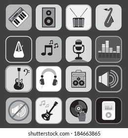 Music instruments , media and sound  icons. Vector illustration.