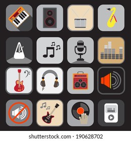 Music instruments , media and sound  icons. Vector illustration.