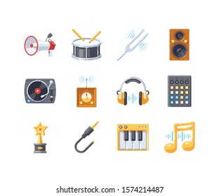 Music instruments and melody vector icon set