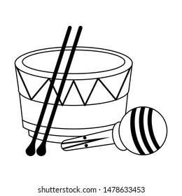 music instruments musical drum and maracas objects cartoon vector illustration graphic design