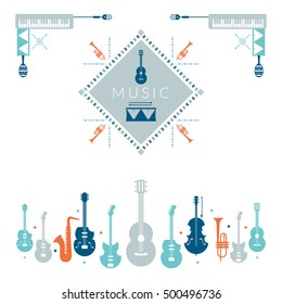 Music Instruments Object, Label and Badge, Line and Shape Style, Border and Frame