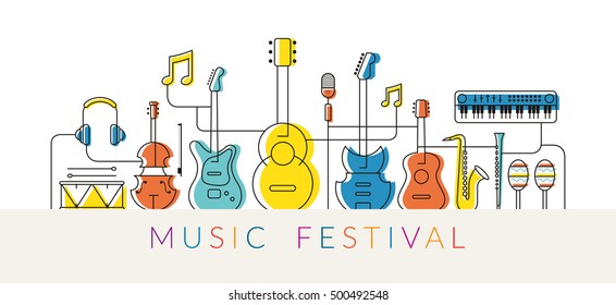 Music Instruments Objects Background, Line Design, Festival, Event, Live, Concert