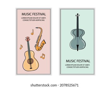 Music Instruments Objects Frame, Line Design, Festival, Event, Live, Concert