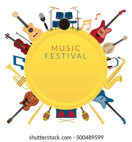 Music Instruments Objects Label Background, Festival, Event, Live, Concert