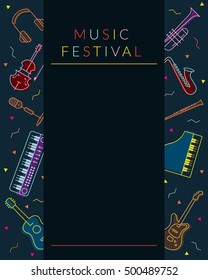 Music Instruments Objects Poster Frame, Line Design, Festival, Event, Live, Concert