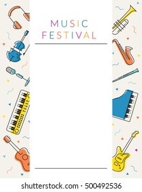 Music Instruments Objects Poster Frame, Line Design, Festival, Event, Live, Concert