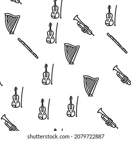 Music Instruments Performance Vector Seamless Pattern Thin Line Illustration