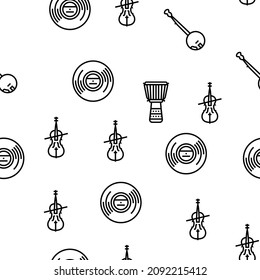 Music Instruments Performance Vector Seamless Pattern Thin Line Illustration
