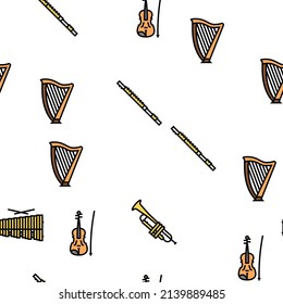 Music Instruments Performance Vector Seamless Pattern Thin Line Illustration