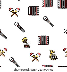 Music Instruments Performance Vector Seamless Pattern Thin Line Illustration