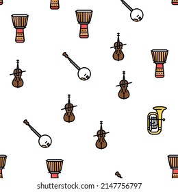 Music Instruments Performance Vector Seamless Pattern Thin Line Illustration