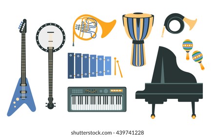 Music Instruments Realistic Drawings Set