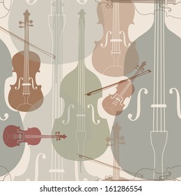 Music instruments seamless pattern. Stringed musical instrument silhouette seamless background.
