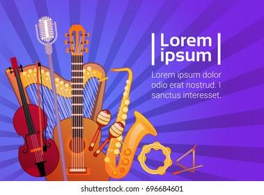 Music Instruments Set Banner With Copy Space Musical Concept Flat Vector Illustration