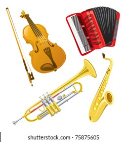 Music instruments set detailed vector illustration