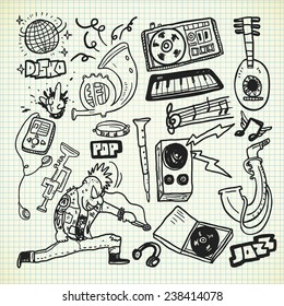 music instruments set in doodle style
