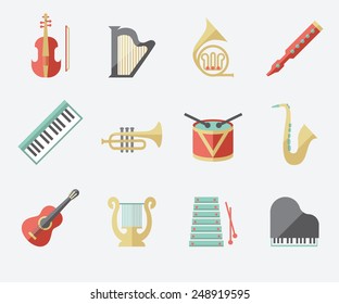 Music instruments set, flat design