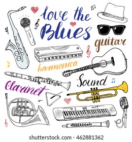 Music Instruments Set. Hand Drawn Sketch, Vector Illustration Isolated