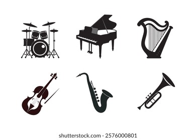 Music instruments silhouette illustration bundle illustration