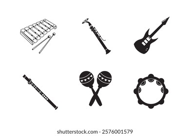 Music instruments silhouette illustration bundle