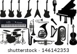 music instruments silhouettes vector set