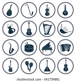 Music instruments simple icons set