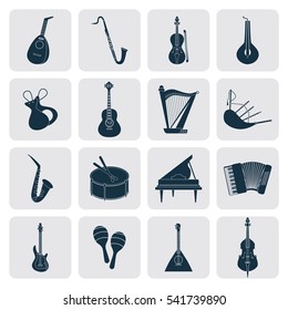 Music instruments simple icons set