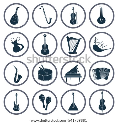 Music instruments simple icons set