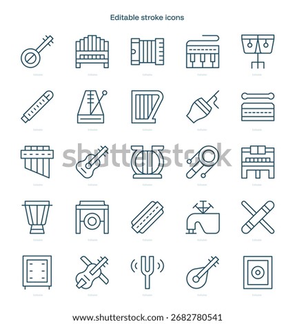 Music Instruments stroke icon. Music Instruments line icon set. editable stroke icon pack