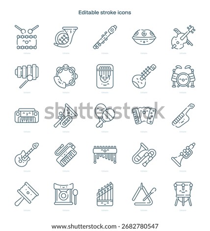 Music Instruments stroke icon. Music Instruments line icon set. editable stroke icon pack