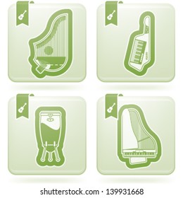 Music and music instruments theme, from left to right, top to bottom:   Kantele, Keytar Conga, Grande piano.