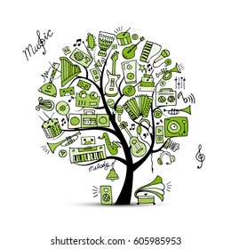 Music instruments tree, sketch for your design
