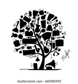 Music instruments tree, sketch for your design