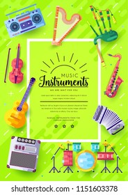 Music instruments  vector brochure cards set.  Audio tools template of flyear, magazines, poster, book cover, banners. Concert invitation concept background. Layout illustration modern page 