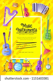 Music instruments  vector brochure cards set.  Audio tools template of flyear, magazines, poster, book cover, banners. Concert invitation concept background. Layout illustration modern page 