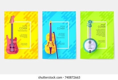 Music instruments vector cards set. Audio tools template of flyer, magazines, poster, book cover, ottoman motifs, element, banners. Layout illustration. Vector greeting card.