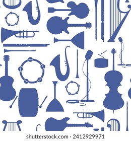 Music instruments vector cartoon seamless pattern background for wallpaper, wrapping, packing, and backdrop.