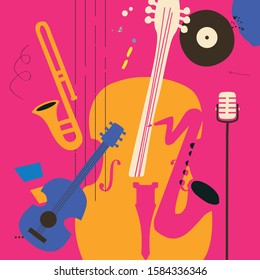 Music instruments vector illustration background