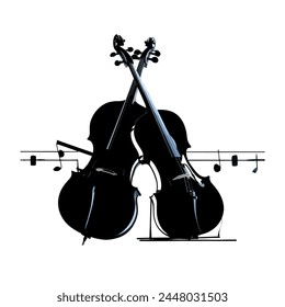 Music instruments vector set. Stringed musical instrument silhouette on white background.