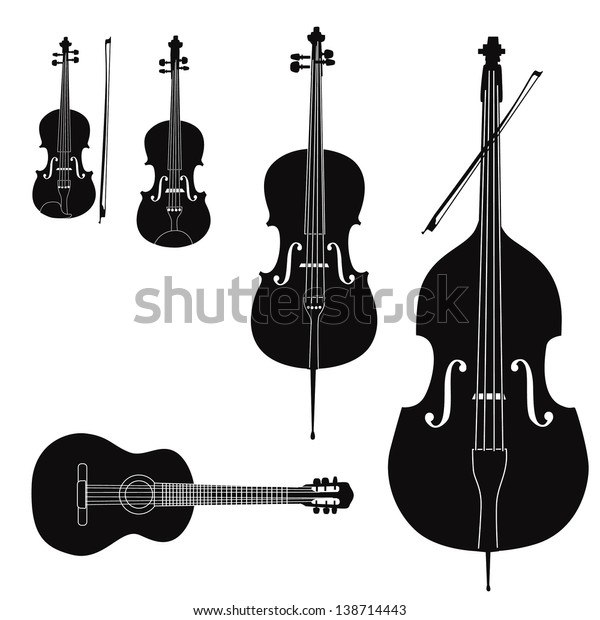 音楽楽器のベクター画像セット 白い背景に弦楽器のシルエット のベクター画像素材 ロイヤリティフリー